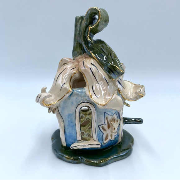 2002 Blue Sky Clayworks Fairy Lily Flower Birdhouse Tea Light Candle Holder - Picture 4 of 12